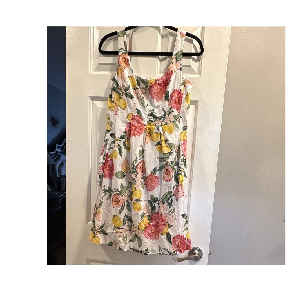 Anne Klein White Floral Sundress Square Neck Lined Knee Length with pockets 4